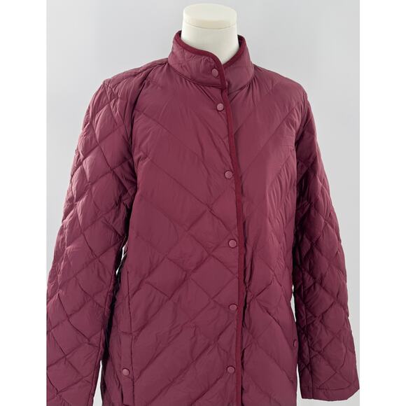J Jill Down Jacket Red Maroon Tunic Long Length Quilted Puffer Coat Medium - Picture 2 of 8